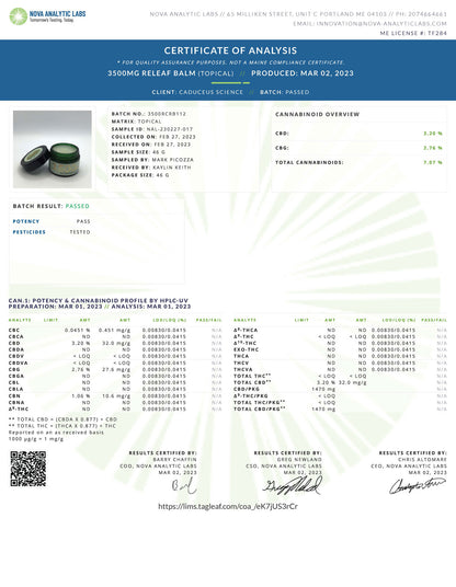ReLeaf Balm 3500 MG CBG/CBD
