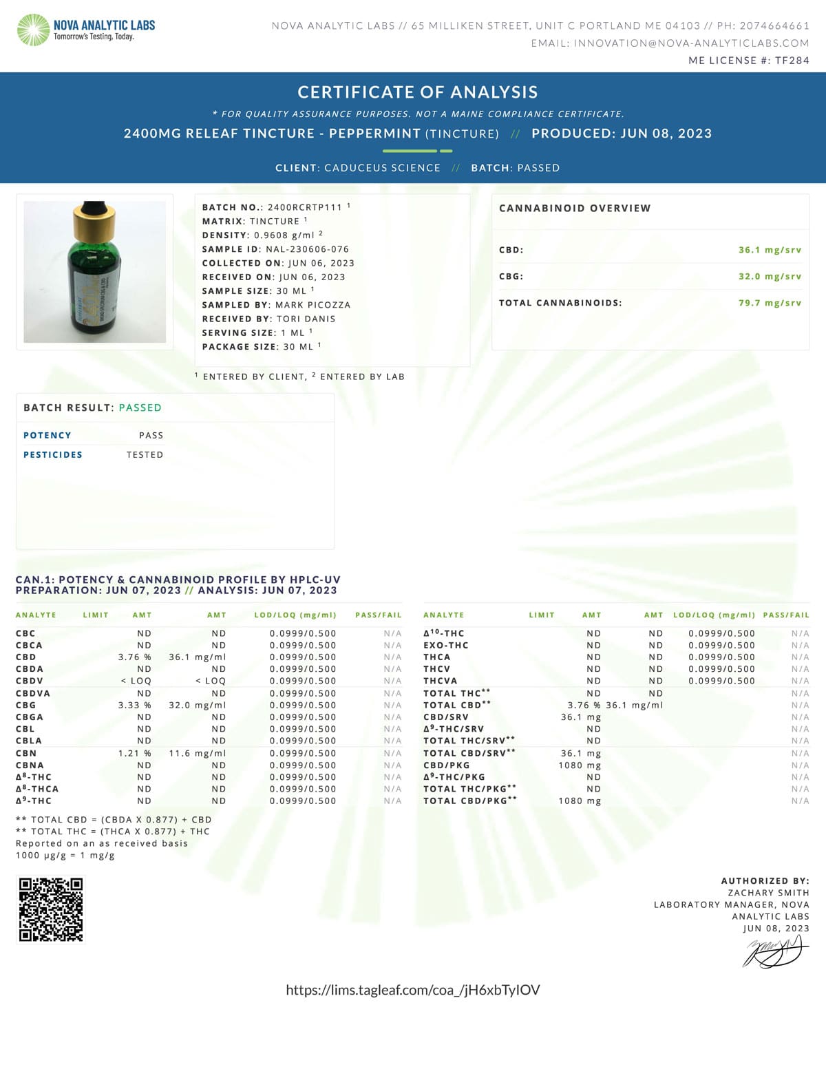 Releaf Tincture Peppermint 1,200mg